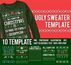 10套矢量的毛衣花纹和文字模板：Ugly Sweater Templates